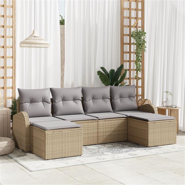 Grote foto vidaxl 6 delige ligbed set met kussens beige poly rattan tuin en terras tuinmeubelen