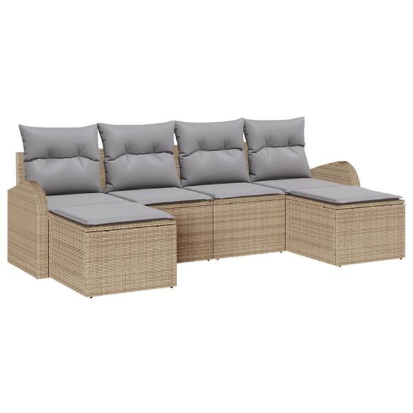 Grote foto vidaxl 6 delige ligbed set met kussens beige poly rattan tuin en terras tuinmeubelen