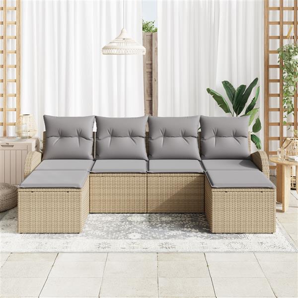 Grote foto vidaxl 6 delige ligbed set met kussens beige poly rattan tuin en terras tuinmeubelen