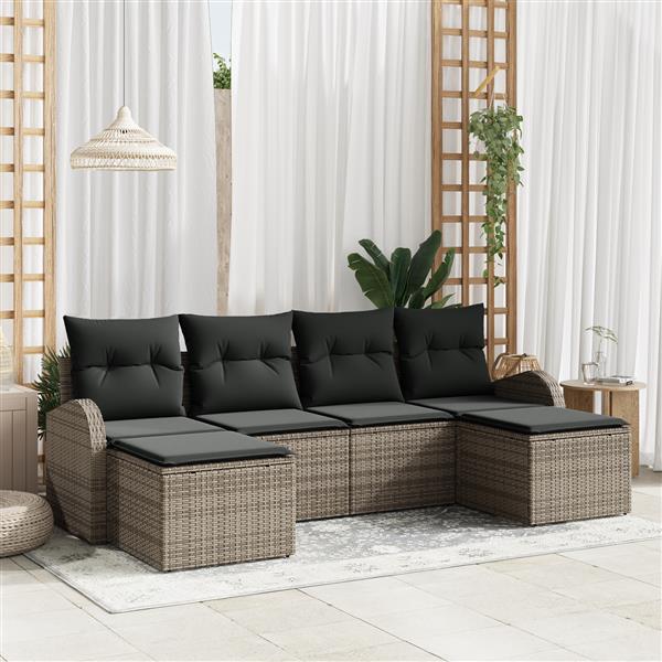 Grote foto vidaxl 6 delige tuinbankset met kussens grijs poly rattan tuin en terras tuinmeubelen