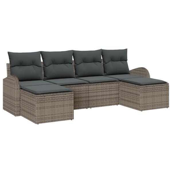 Grote foto vidaxl 6 delige tuinbankset met kussens grijs poly rattan tuin en terras tuinmeubelen
