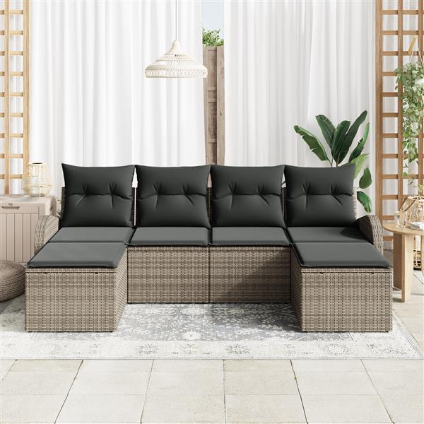 Grote foto vidaxl 6 delige tuinbankset met kussens grijs poly rattan tuin en terras tuinmeubelen