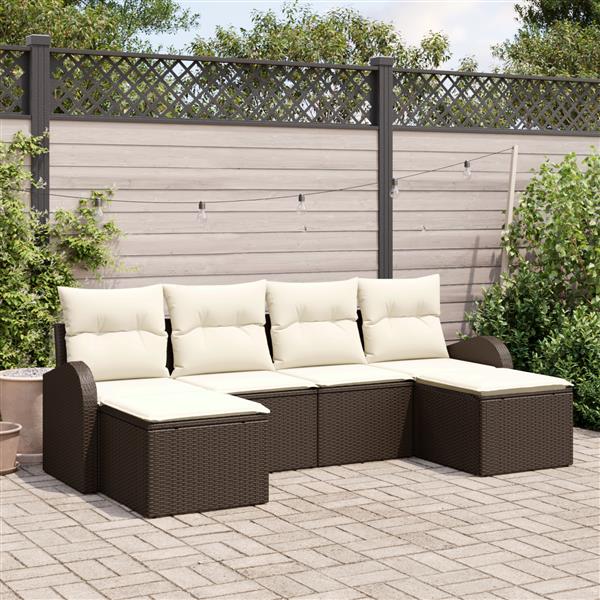 Grote foto vidaxl 6 delige tuinbankset met kussens bruin poly rattan tuin en terras tuinmeubelen