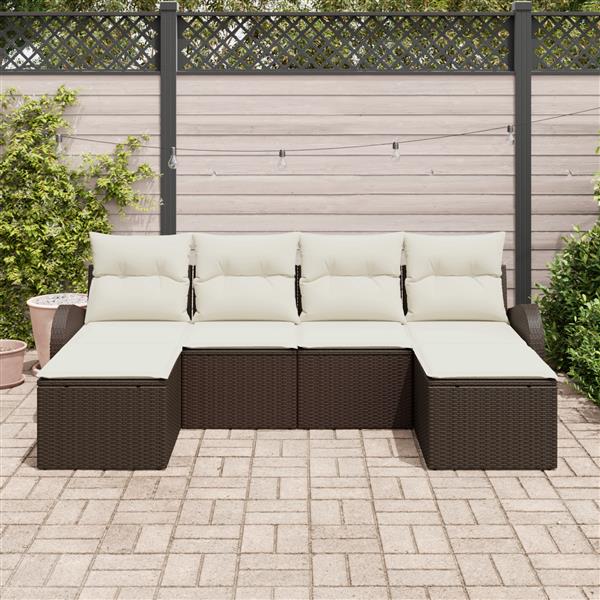 Grote foto vidaxl 6 delige tuinbankset met kussens bruin poly rattan tuin en terras tuinmeubelen