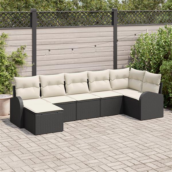 Grote foto vidaxl 7 delige tuinset met kussens zwart poly rattan tuin en terras tuinmeubelen