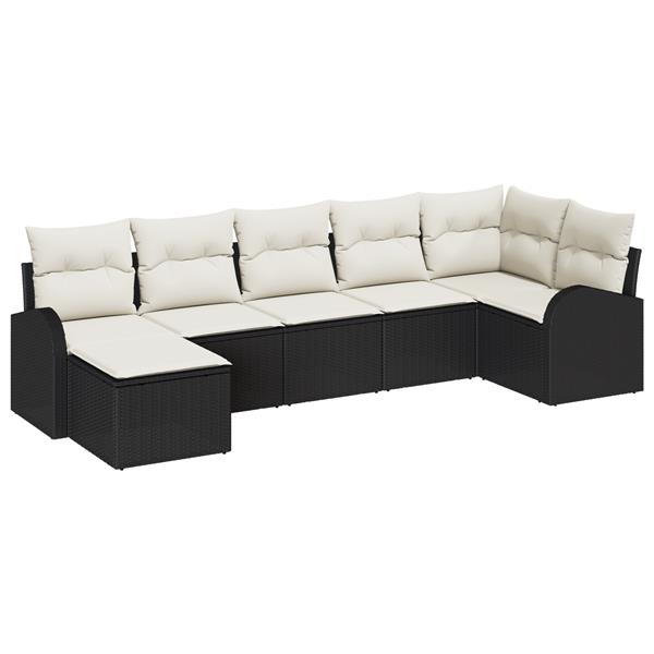 Grote foto vidaxl 7 delige tuinset met kussens zwart poly rattan tuin en terras tuinmeubelen