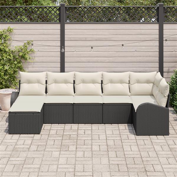 Grote foto vidaxl 7 delige tuinset met kussens zwart poly rattan tuin en terras tuinmeubelen