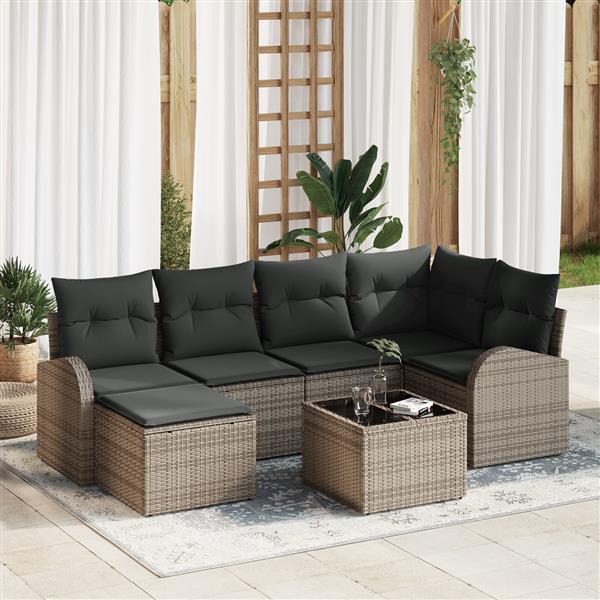 Grote foto vidaxl 6 delige tuinset met kussens zwart poly rattan tuin en terras tuinmeubelen