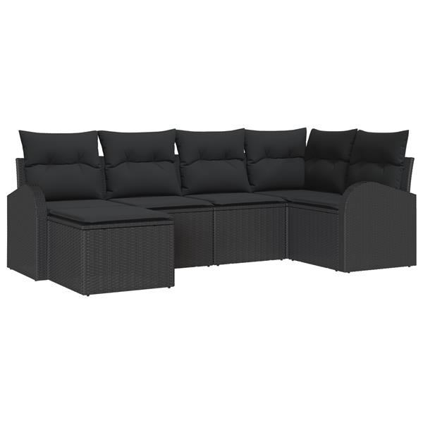 Grote foto vidaxl 6 delige tuinset met kussens zwart poly rattan tuin en terras tuinmeubelen