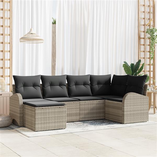 Grote foto vidaxl 6 delige lounge set met kussens lichtgrijs poly rattan tuin en terras tuinmeubelen