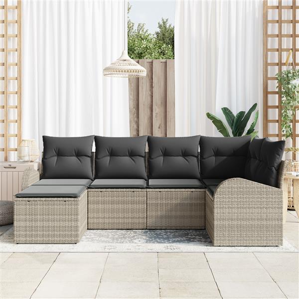 Grote foto vidaxl 6 delige lounge set met kussens lichtgrijs poly rattan tuin en terras tuinmeubelen