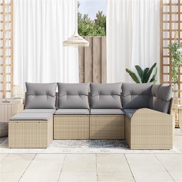 Grote foto vidaxl 6 delige tuinbankset met kussens in beige poly rattan tuin en terras tuinmeubelen