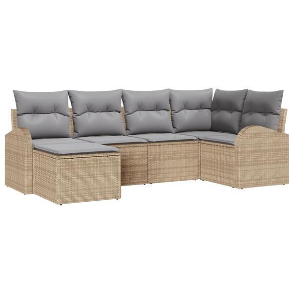 Grote foto vidaxl 6 delige tuinbankset met kussens in beige poly rattan tuin en terras tuinmeubelen