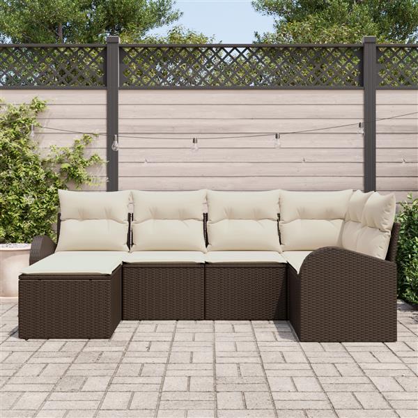 Grote foto vidaxl 6 delige tuinset met kussens bruin poly rattan tuin en terras tuinmeubelen