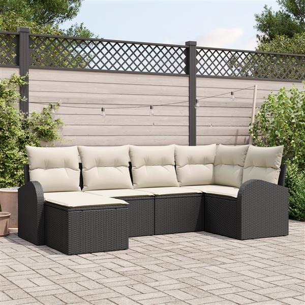 Grote foto vidaxl 6 delig tuinset met kussens zwart poly rattan tuin en terras tuinmeubelen