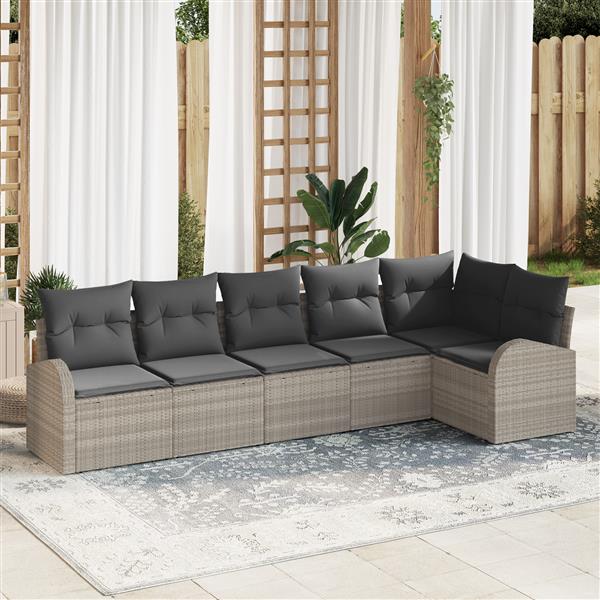 Grote foto vidaxl 6 persoons tuinset met kussens lichtgrijs poly rattan tuin en terras tuinmeubelen