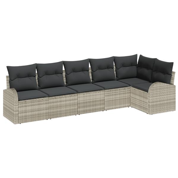 Grote foto vidaxl 6 persoons tuinset met kussens lichtgrijs poly rattan tuin en terras tuinmeubelen