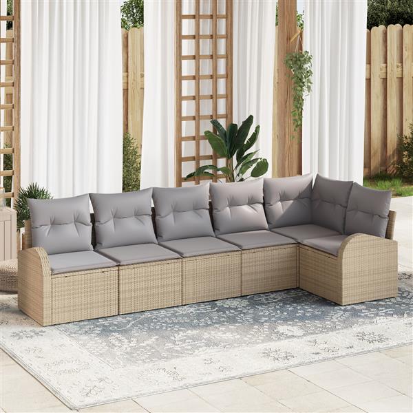 Grote foto vidaxl 6 delige tuinset met kussens in beige poly riet tuin en terras tuinmeubelen