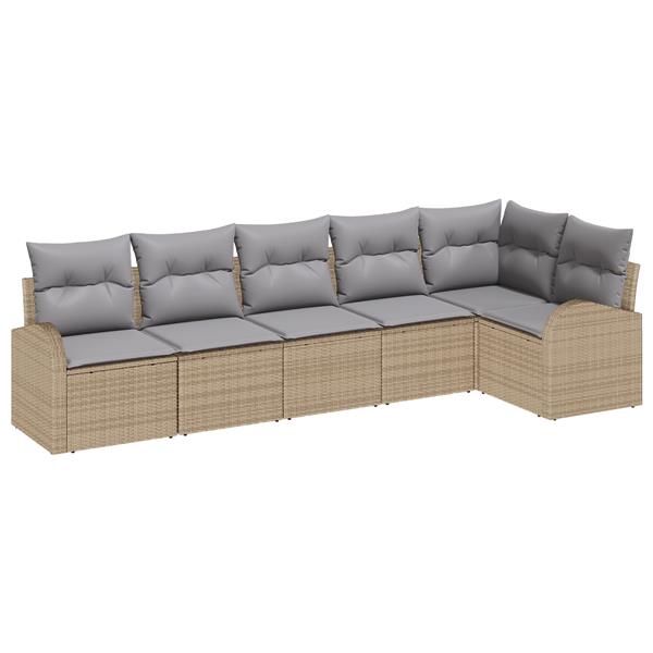 Grote foto vidaxl 6 delige tuinset met kussens in beige poly riet tuin en terras tuinmeubelen