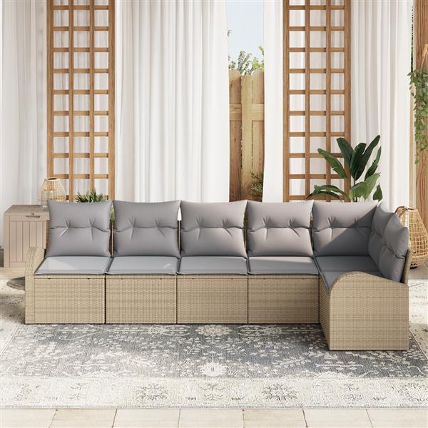 Grote foto vidaxl 6 delige tuinset met kussens in beige poly riet tuin en terras tuinmeubelen