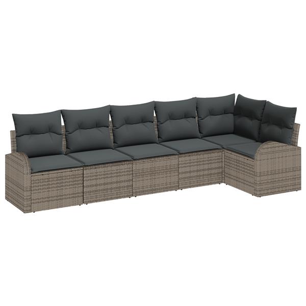 Grote foto vidaxl 6 delige tuinset met kussens grijs poly rattan tuin en terras tuinmeubelen