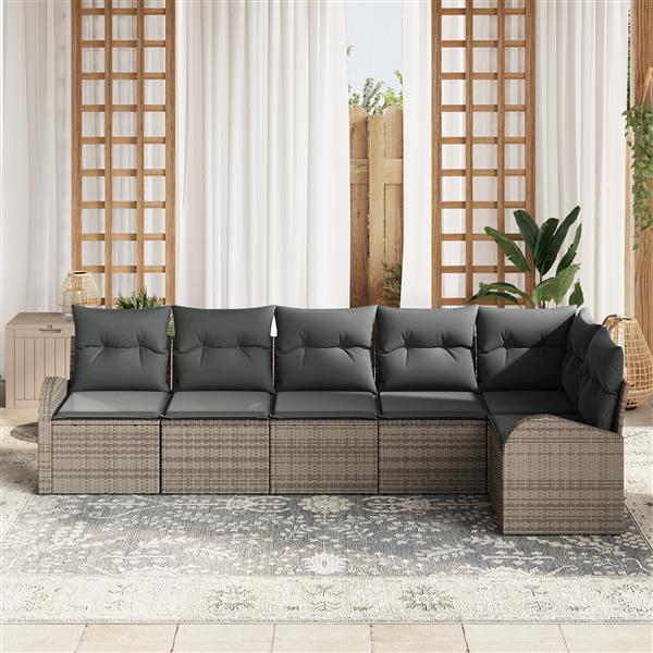 Grote foto vidaxl 6 delige tuinset met kussens grijs poly rattan tuin en terras tuinmeubelen