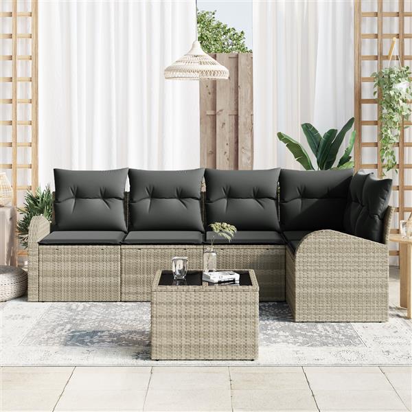 Grote foto vidaxl 6 delige tuinset met kussens grijs poly rattan tuin en terras tuinmeubelen