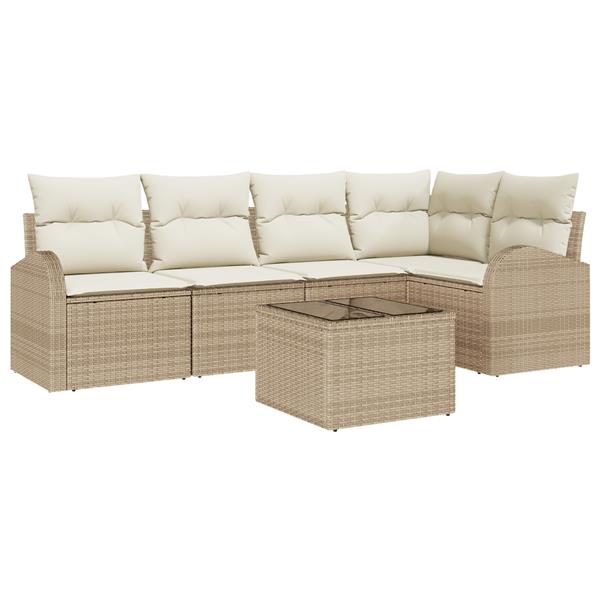 Grote foto vidaxl 6 delige tuinbankset met kussens bruin poly rattan tuin en terras tuinmeubelen