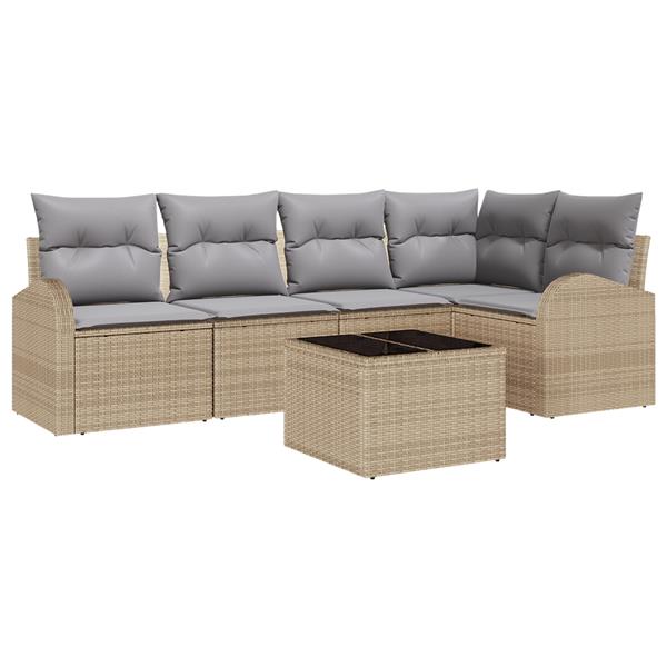 Grote foto vidaxl 6 delige tuinset met kussens zwart poly rattan tuin en terras tuinmeubelen