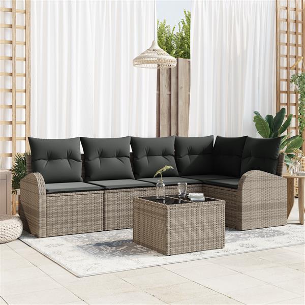 Grote foto vidaxl 5 delige tuinset met kussens zwart poly rattan tuin en terras tuinmeubelen