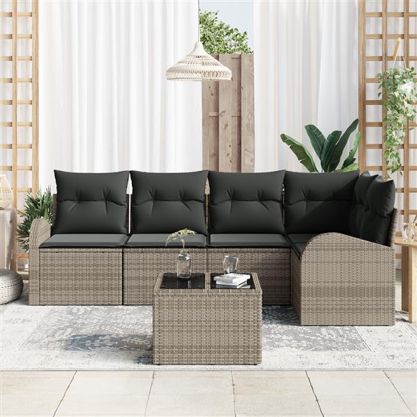 Grote foto vidaxl 5 delige tuinset met kussens zwart poly rattan tuin en terras tuinmeubelen