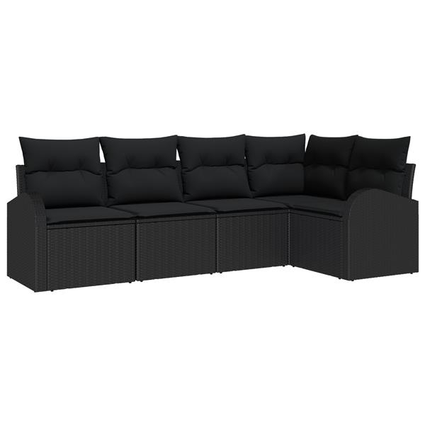 Grote foto vidaxl 5 delige tuinset met kussens zwart poly rattan tuin en terras tuinmeubelen