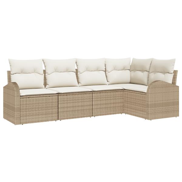 Grote foto vidaxl 5 delige tuinset met kussens in beige poly rattan tuin en terras tuinmeubelen