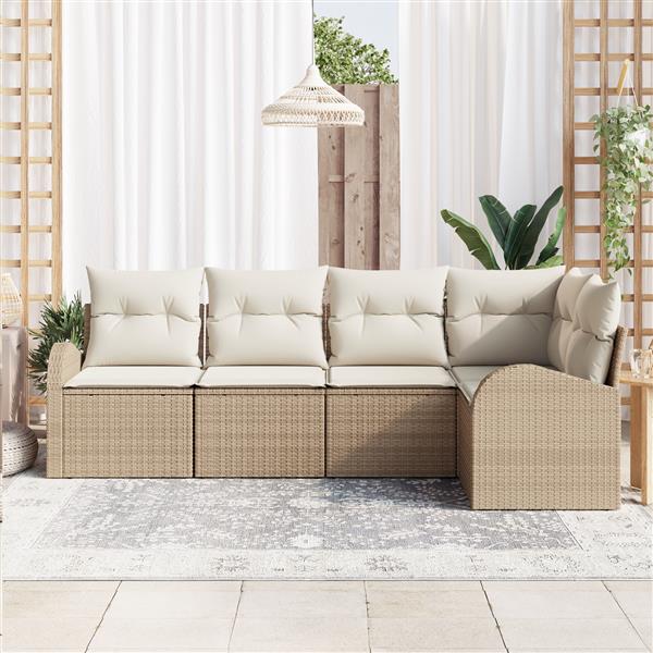 Grote foto vidaxl 5 delige tuinset met kussens in beige poly rattan tuin en terras tuinmeubelen