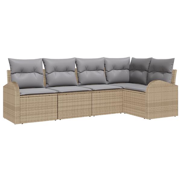 Grote foto vidaxl 5 delige tuinset met kussens in beige poly rattan tuin en terras tuinmeubelen