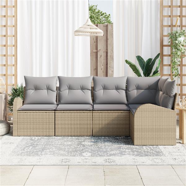 Grote foto vidaxl 5 delige tuinset met kussens in beige poly rattan tuin en terras tuinmeubelen