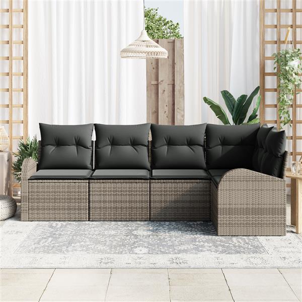 Grote foto vidaxl 5 delige ligbankset met kussens grijs poly rattan tuin en terras tuinmeubelen
