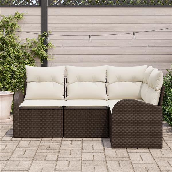 Grote foto vidaxl 4 delige tuinset met kussens bruin poly riet tuin en terras tuinmeubelen