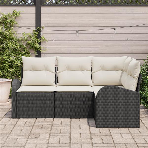 Grote foto vidaxl 4 delige tuinset met kussens zwart poly riet tuin en terras tuinmeubelen