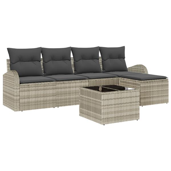 Grote foto vidaxl 6 delige tuinset met kussens grijs poly rattan tuin en terras tuinmeubelen