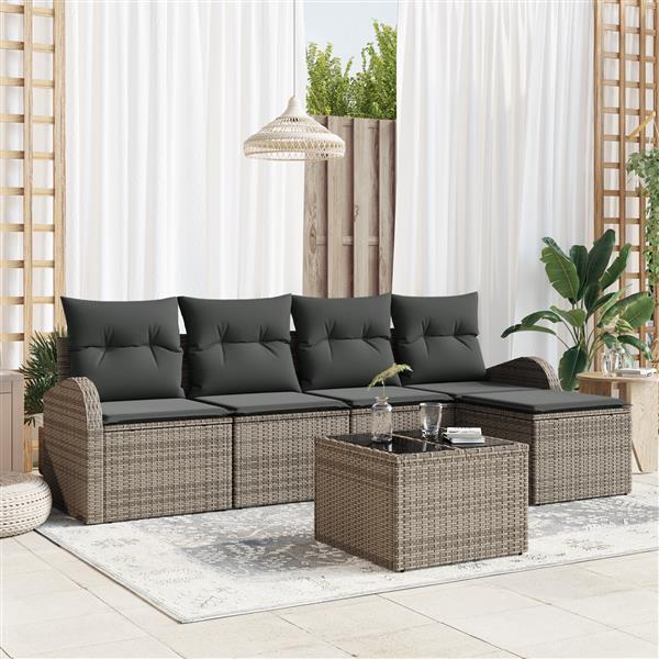 Grote foto vidaxl 5 delige tuinset met kussens zwart poly rattan tuin en terras tuinmeubelen