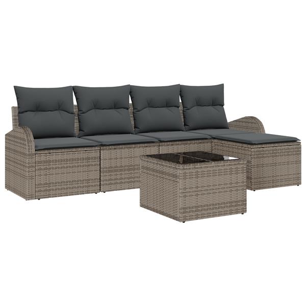 Grote foto vidaxl 5 delige tuinset met kussens zwart poly rattan tuin en terras tuinmeubelen