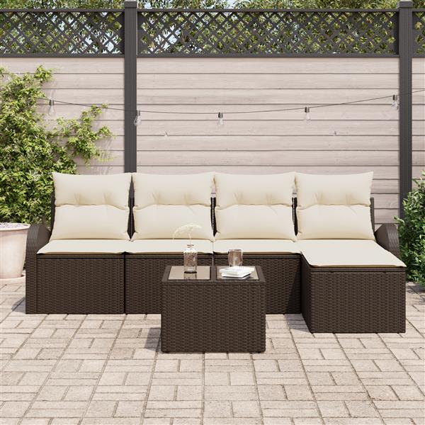 Grote foto vidaxl 5 delige tuinbankset met kussens grijs poly riet tuin en terras tuinmeubelen