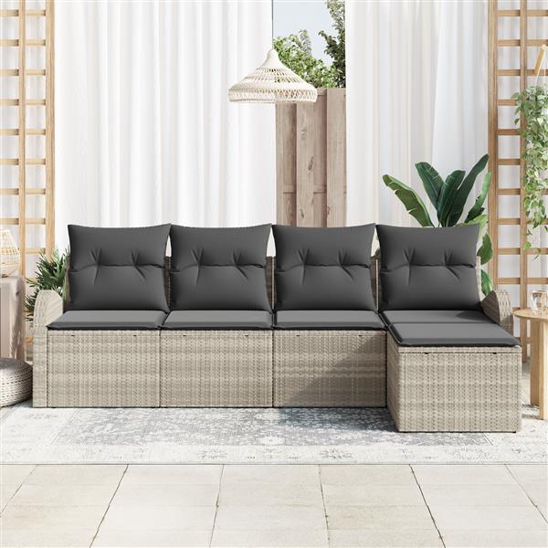 Grote foto vidaxl 5 delige tuinset met kussens in lichtgrijs poly rattan tuin en terras tuinmeubelen