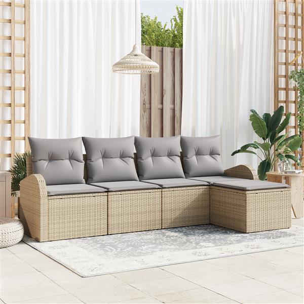 Grote foto vidaxl 5 delige tuinsofa set met kussens in beige poly rattan tuin en terras tuinmeubelen