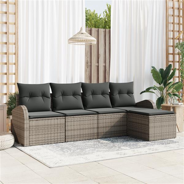 Grote foto vidaxl 5 delige tuinbankset met kussens grijs poly rattan tuin en terras tuinmeubelen
