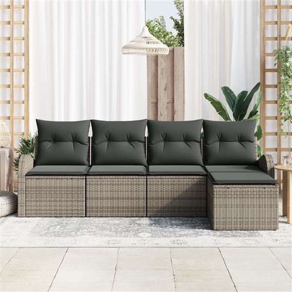 Grote foto vidaxl 5 delige tuinbankset met kussens grijs poly rattan tuin en terras tuinmeubelen
