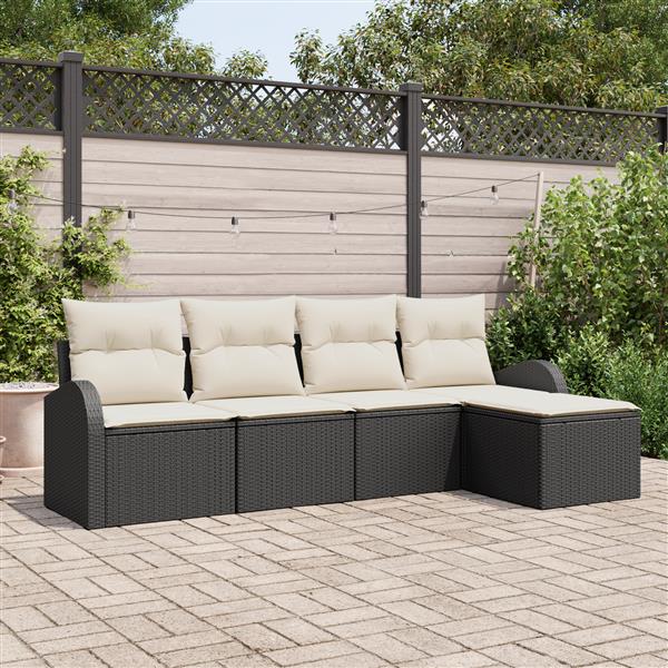 Grote foto vidaxl 5 delige tuinset met kussens zwart poly rattan tuin en terras tuinmeubelen
