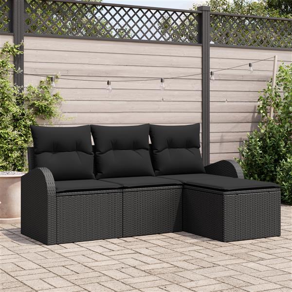 Grote foto vidaxl 4 delige tuinbankenset met kussens poly rattan zwart tuin en terras tuinmeubelen