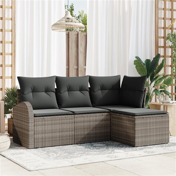 Grote foto vidaxl 4 delige tuinbankenset met kussens poly rattan grijs tuin en terras tuinmeubelen